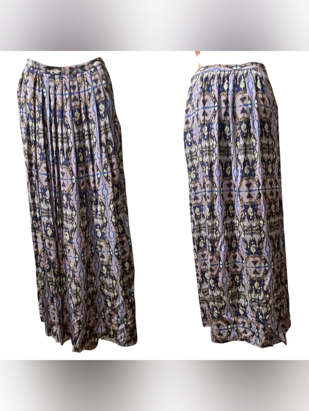 Tibi New York Vintage Boho Printed Maxi Skirt With Pockets - Lilac & Navy